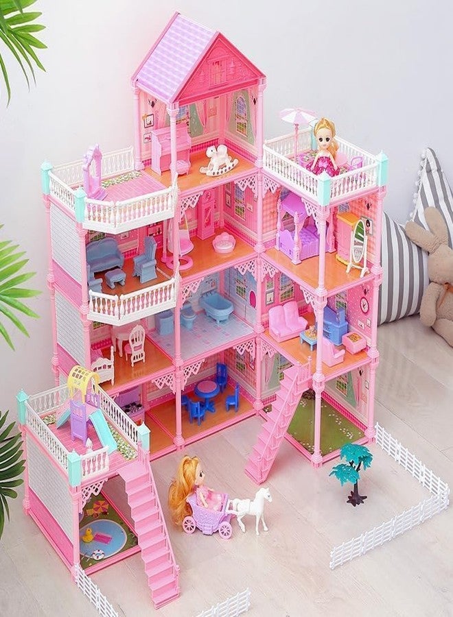 RABJET بيت الدمى رابجيت، 4 طوابق و11 غرفة، ألعاب للبنات، بيت لعب مع دميتين، سقف مضيء، إكسسوارات، أثاث، هدية مثالية للعب التخيلي للفتيات من عمر 3 إلى 12 سنة، متعدد الألوان - Image 1